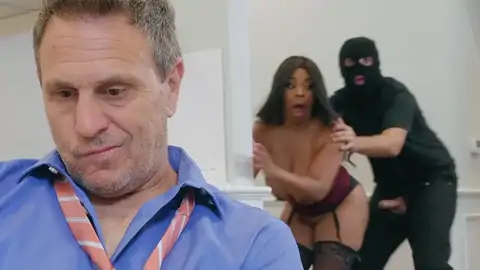 Burglar Finishes Up Smashing A Busty Black With Giant Bobos