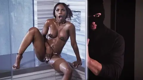 Ebony With Pierced Nips Is Caught By A Thief