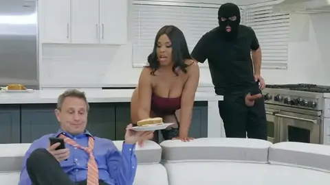 Burglar Completes Up Boinking A Thick-jugged Dark-hued With Big Bobos
